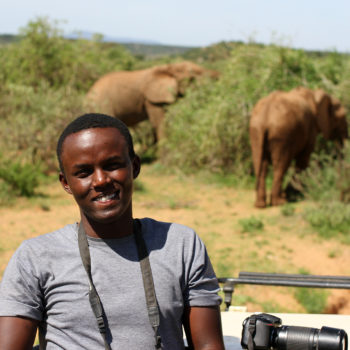 Nelson Mwangi in Kenya with elephants