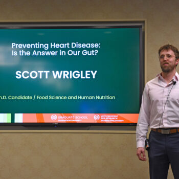 CSU doctoral student Scott Wrigley at the 3-Minute Talk Competition.